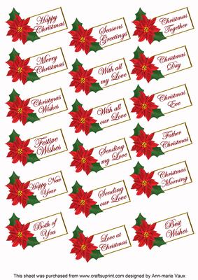 Red Rose Poinsettia Star Kit Upsell Sentiment Message Labels