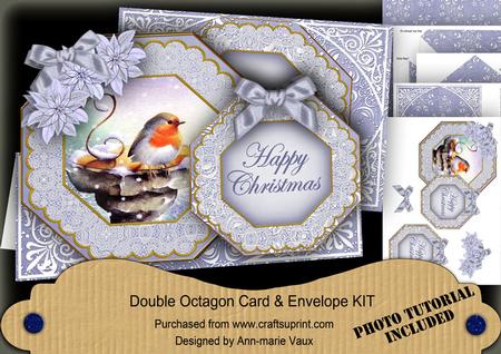 Blue Robin Happy Christmas Double Octagon Card Envelope Kit