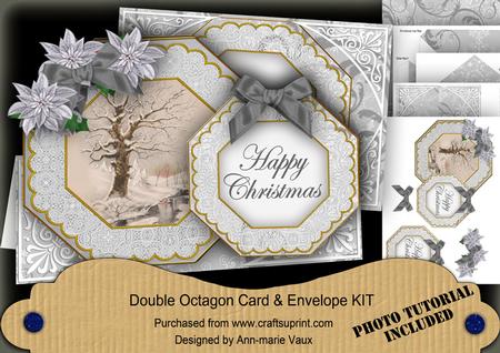 Snow Stream Happy Christmas Double Octagon Card Envelope Kit