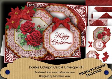 Red Roses Happy Christmas Double Octagon Card Kit