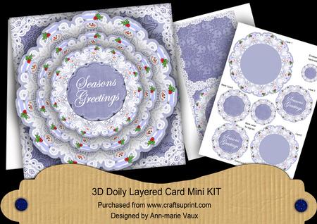 Blue Snowman Seasons Greetings 3D Doily Card Mini Kit