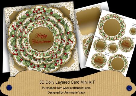 Mistletoe Gold Happy Christmas 3D Doily Card Mini Kit