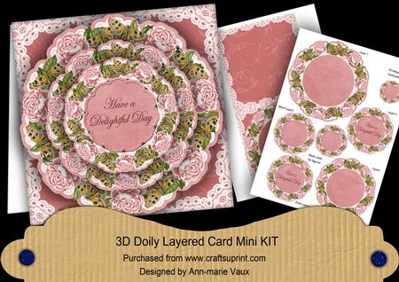 Pink Rose Butterfly Delightful Day 3D Doily Card Mini Kit