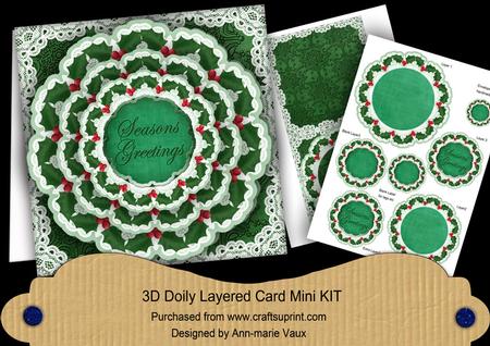Green Holly Seasons Greetings 3D Doily Card Mini Kit