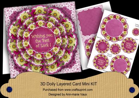 Cerise Daisy Good Luck 3D Doily Card Mini Kit
