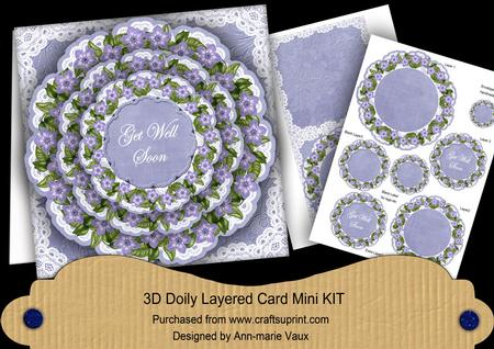 Blue Forgetmeknot Get Well Soon 3D Doily Card Mini Kit