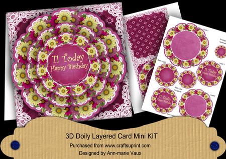 Cerise Daisy 11 Today 3D Doily Card Mini Kit