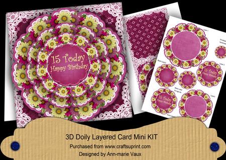Cerise Daisy 15 Today 3D Doily Card Mini Kit