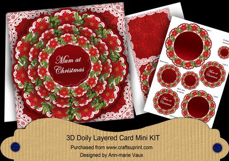 Red Poinsettia Mum at Christmas 3D Doily Card Mini Kit