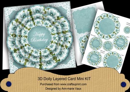 Teal Magnolia Happy Birthday 3D Doily Card Mini Kit