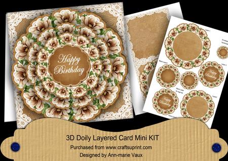 Vintage Tea Magnolia Happy Birthday 3D Doily Card Mini Kit