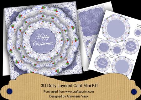 Snowman Blue Happy Christmas 3D Doily Card Mini Kit