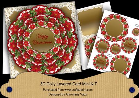 Red Poin Gold Happy Christmas 3D Doily Card Mini Kit