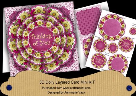 Cerise Daisy Thinking of You 3D Doily Card Mini Kit