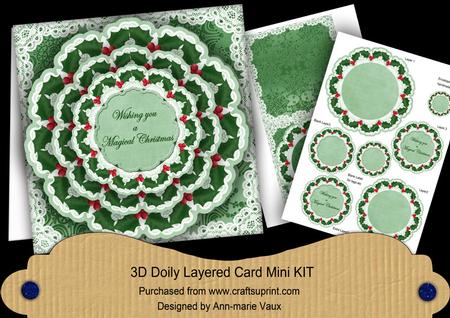 Green Holly Magical Christmas 3D Doily Card Mini Kit