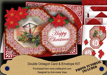 Lantern Red Happy Christmas Double Octagon Card Kit