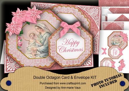 Mother Mary Pink Happy Christmas Double Octagon Card Kit