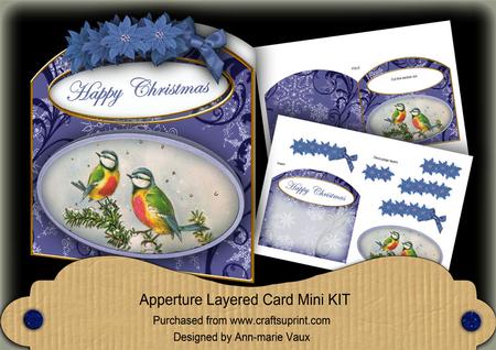 Blue Tits Happy Christmas Aperture Decoupage Card Mini Kit
