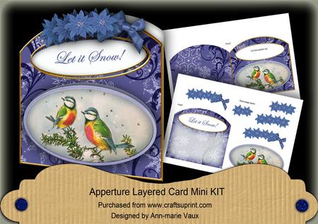 Blue Tits Let It Snow Aperture Decoupage Card Mini Kit