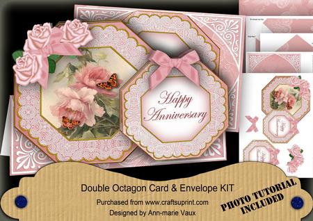 Pink Rose Happy Anniversary Double Octagon Card Kit