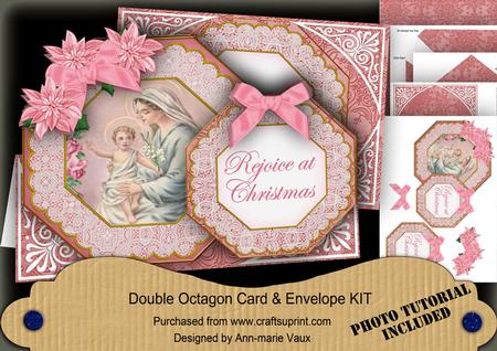 Mother Mary Pink Rejoice Christmas Double Octagon Card Kit