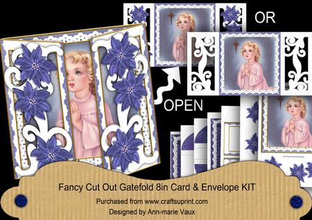 Praying Girl Fancy Swirl Gatefold Card & E Kit