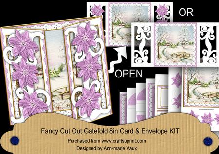Lilac Snowscene Fancy Swirl Gatefold Card & E Kit