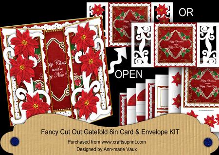 Red Poin Christmas & Year Fancy Swirl Gatefold Card & E Kit