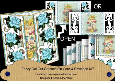 Teal Rose Lovebirds Fancy Swirl Gatefold Card & E Kit