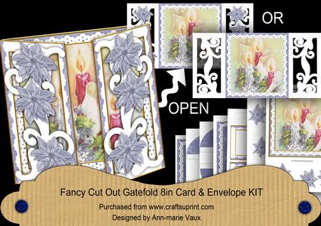 Candle Trio Blue Fancy Swirl Gatefold Card & E Kit