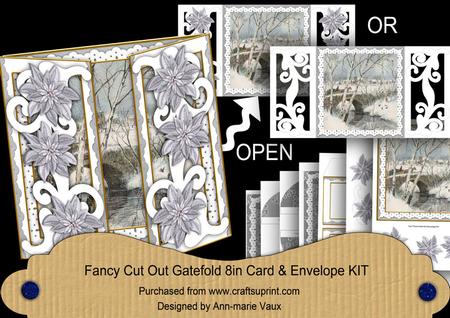 Snow Travel Silver Fancy Swirl Gatefold Card & E Kit