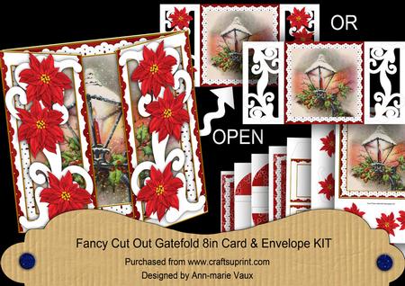 Christmas Lantern Red Fancy Swirl Gatefold Card & E Kit