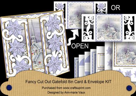 Blue Village Church Fancy Swirl Gatefold Card & E Kit