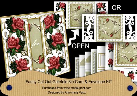 Pink Rose O Just for You Fancy Swirl Gatefold Card & E Kit