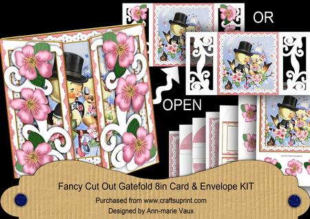 Love Ducks Pink Blossom Fancy Swirl Gatefold Card & E Kit