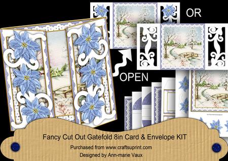Pretty Snowscene Blue Fancy Swirl Gatefold Card & E Kit