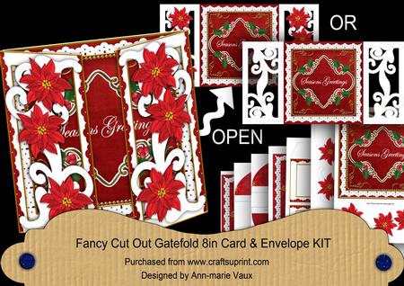 Red Poin Seasons Greetings Fancy Swirl Gatefold Card & E Kit