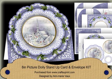 Blue Church Wishin U Happy Christmas Picture Doily C & E Kit