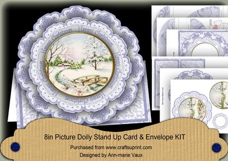 Blue Snowscene Happy Christmas Picture Doily C & E Kit