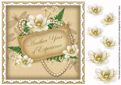 Cream Magnolia Year of Experience 8in Decoupage Topper