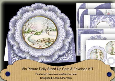 Snowscene Blue Seasons Greetings Picture Doily C & E Kit