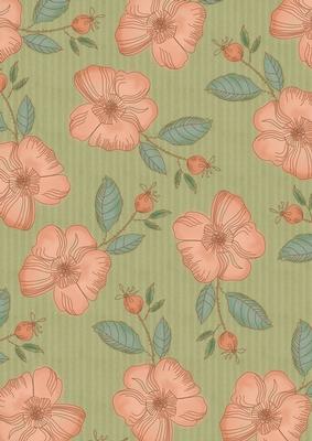 Olive Big Peach Flora Colour A4 Backing Paper