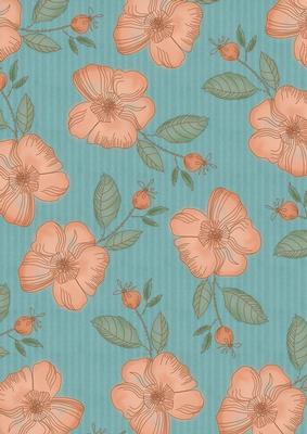 Dusky Teal Big Peach Flora Colour A4 Backing Paper