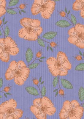 Blue Big Peach Flora Colour A4 Backing Paper