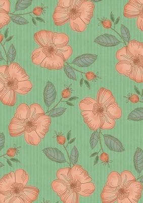 Mid Green Big Peach Flora Colour A4 Backing Paper