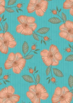 Teal Big Peach Flora Colour A4 Backing Paper