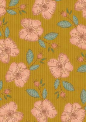 Gold Big Peach Flora Colour A4 Backing Paper