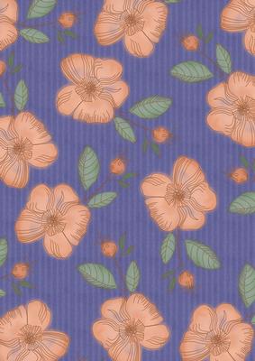 Dark Blue Big Peach Flora Colour A4 Backing Paper