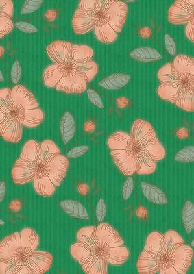 Dark Green Big Peach Flora Colour A4 Backing Paper