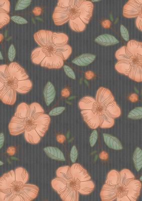 Black Big Peach Flora Colour A4 Backing Paper